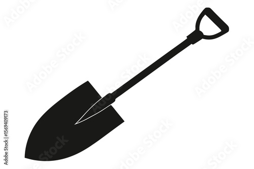 Simple black shovel icon with white outline stands out against a clean transparent backdrop