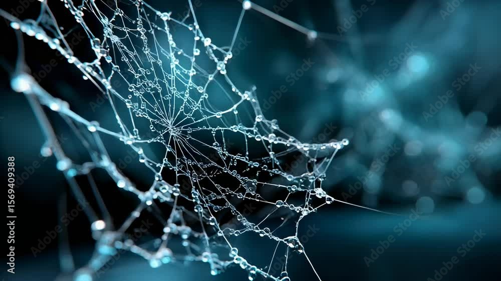 Delicate spiderweb with water droplets