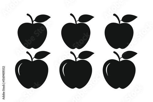 Six simple apple icons are arranged on a white background, showing transparent area