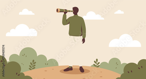 One black silhouette of a businessman holding a gun with a desert cactus in the background vector illustration concept