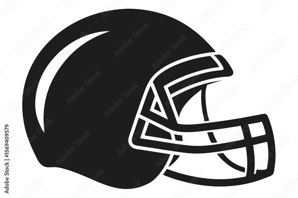 Naklejka premium A black silhouette presents a protective football helmet with white accents on transparent backdrop
