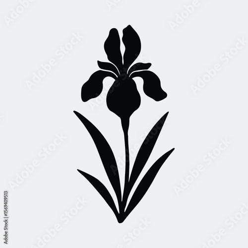 Silhouette iris flower blooming plant isolated art vector illustration