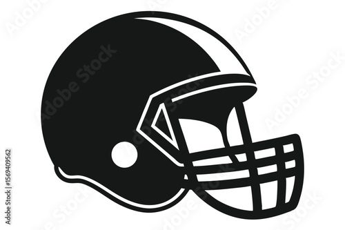 Isolated black football helmet with white stripe displays clear visor on transparent background