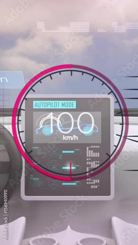 Animation of digital data processing over electric car dashboard