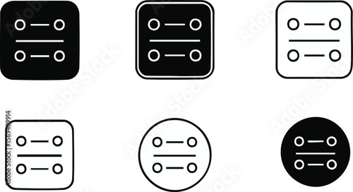 PrintMinimalist Tech Connector Icons – Circular & Square Black-White Variants for UI, Digital Networks, and Branding Systems