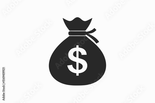 A simple black money bag with dollar sign icon displayed on a white background