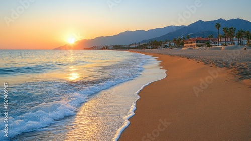 Wallpaper Mural Golden sunset over a tranquil beach Torontodigital.ca