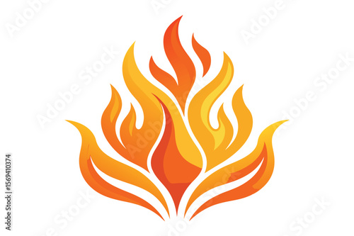 Golden flame flickers with intensity and passion on a clean white background