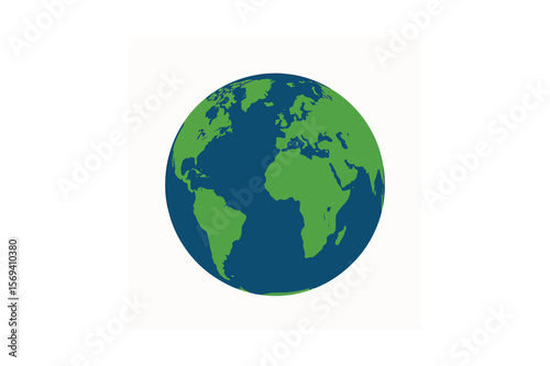 Simplified Green and Blue Earth Globe; World Map Illustration; Global Concept