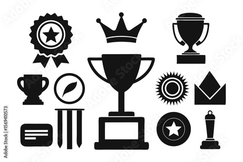 Black awards showcase different symbol of success and celebration on a transparent background