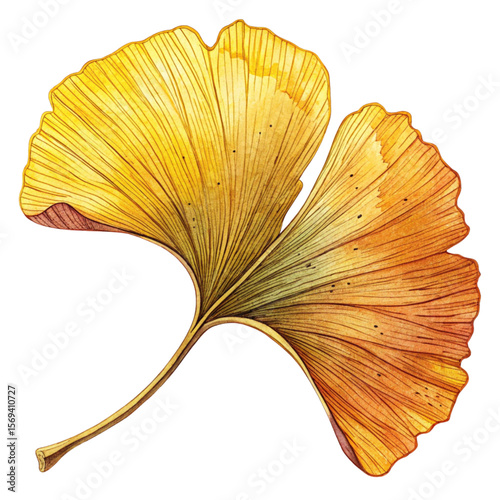 A Ginkgo Biloba Leaf Autumn Colors and  image on white background
