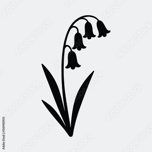 Silhouette lily of the valley flower minimalist botanical vector illustration