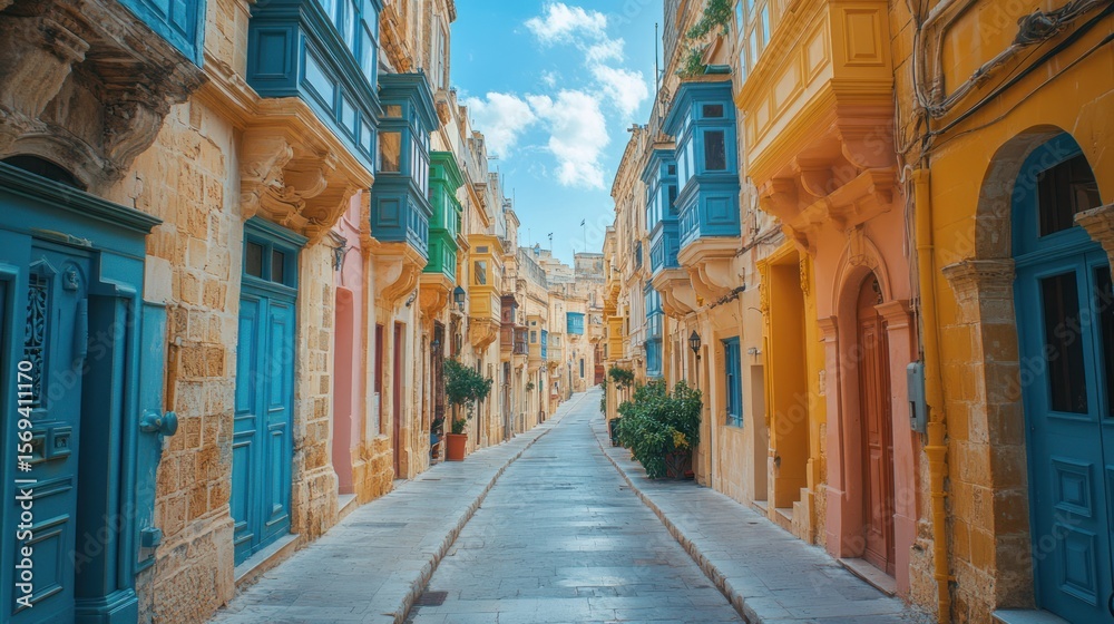 Fototapeta premium Colorful street, Mediterranean architecture