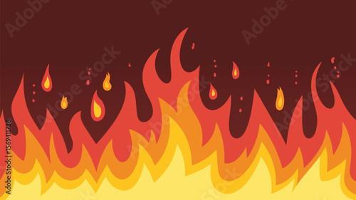 Illustration of stylized cartoon flames with a gradient from yellow to red on a dark background