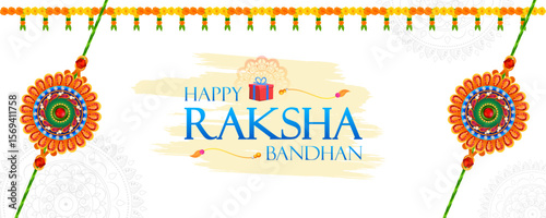 greeting card and template banner for sales promotion advertisement with decorative Rakhi for Raksha Bandhan, Indian festival for brother and sister bonding celebration