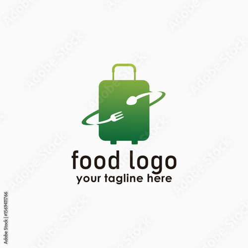 suitcase and food logo design template, food delivery logo concept, restaurant icon design