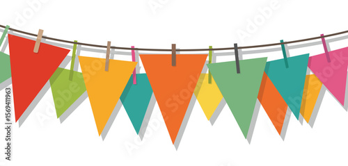 Colorful Triangular Flags Hanging on a String