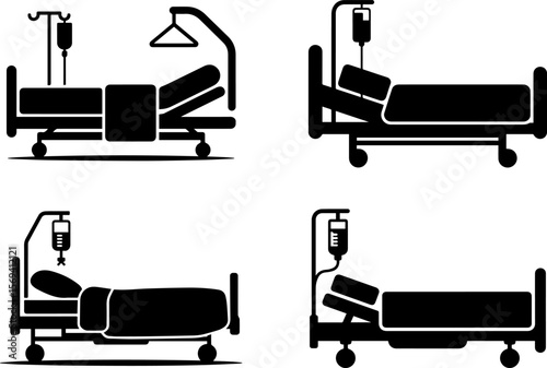 Set of hospital bed silhouette vector illustration
