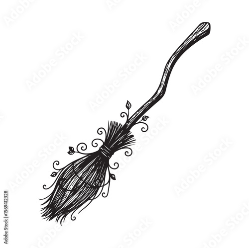 Witch’s Broom with Magic Dust Vector Art. AI generator