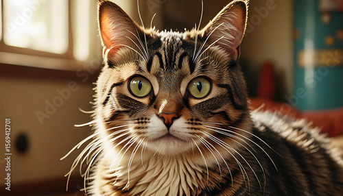 Majestic Tabby Cat Portrait – Elegant Feline with Captivating Green Eyes
