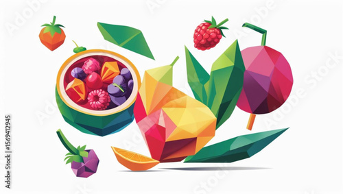 Geometric Fruit Bowl and Leaves