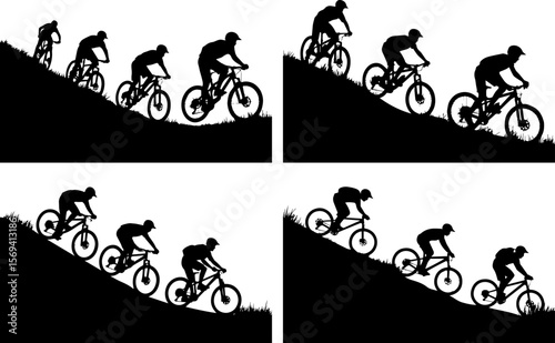 Set of Mountain biker Silhouette vector illustration