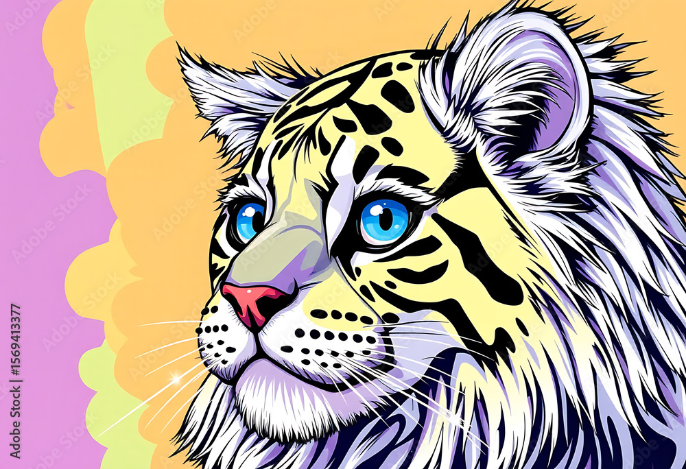 Obraz premium Piercing Blue Gaze: Colorful Leopard Portrait