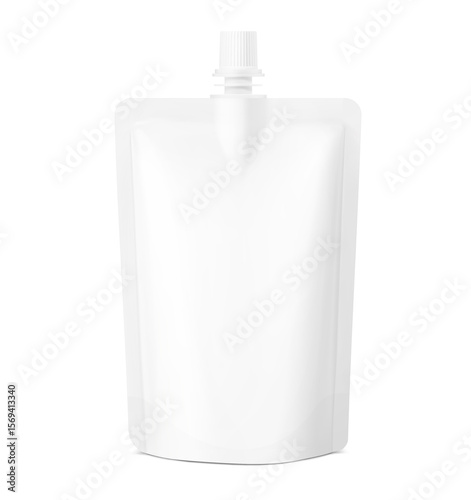 Spout pouch packaging bag mockup. Vector illustration isolated on white background. Front view. Can be use for template your design, presentation, promo, ad. EPS10.