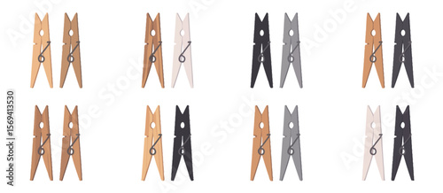Set of Colorful Wooden Clothespins