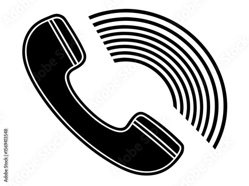 Vector  black telephone handset with radiating signal lines indicating a call in progress icon design vector