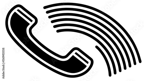 Vector  black telephone receiver with sound waves emanating from it in a stylized fashion icon design