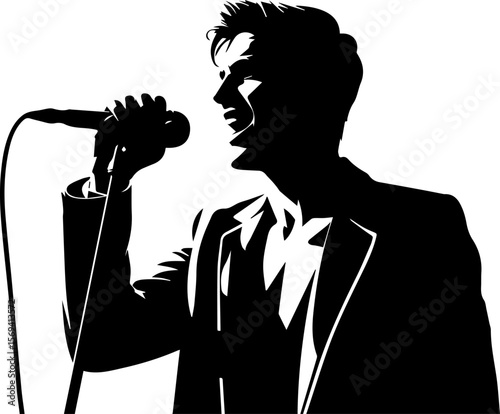 silhouette of a man singing with a microphone Vector illustration