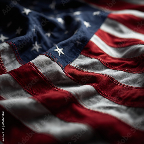 CloseUp of American Flag Texture Fabric and Patriotism, Powerful Symbol of USA – Red, White, and Blue National Flag