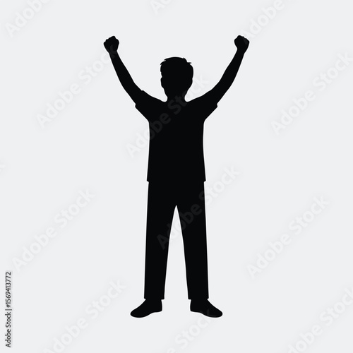 Silhouette man with arms raised in celebration success vector illustration