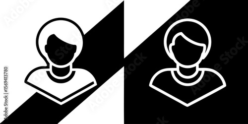 Vector  two person icons, one in white on black and one in black on white, divided diagonally in the middle