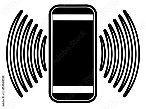 Vector  illustration of a smartphone with sound waves emanating from it on both the left and right sides