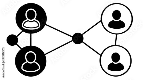 Vector  illustration of a social network with connected people icons and nodes representing relationships and connections