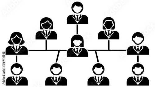 Vector  organization chart displaying hierarchical structure with multiple levels represented by people icons