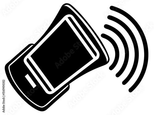 Vector  illustration of a black and white nfc payment device with signal waves emanating from the right side
