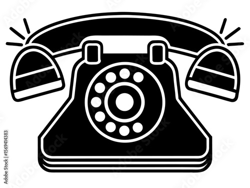 Vector  illustration of a ringing black rotary telephone with a vintage design and classic telephone bells style