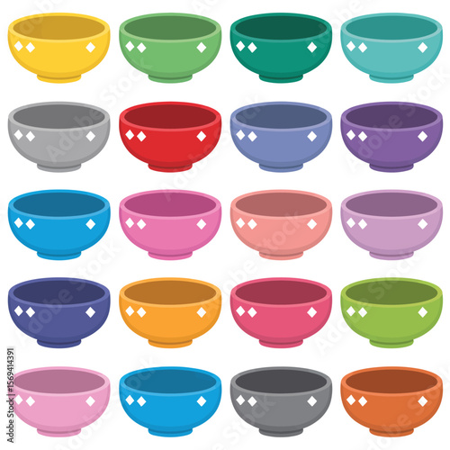 Colorful Set of Decorative Bowls with Diamond Design