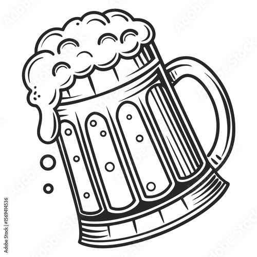 Frothy beer mug overflowing with bubbly foam drink beverage