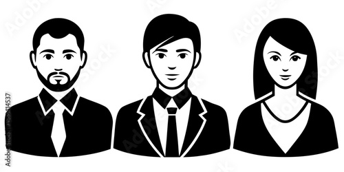 Vector  illustration of three people in formal attire a man with a beard and tie and a woman with long hair and dress