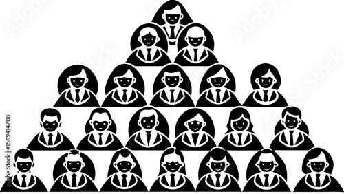 Vector  pyramidal arrangement of business people icons in black and white showing hierarchy and organization