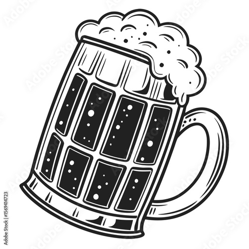 Frothy beer mug with segmented glass foam bubbles