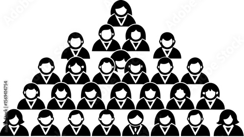 Vector  a pyramid arrangement of stylized people icons in black and white representing hierarchy and organization