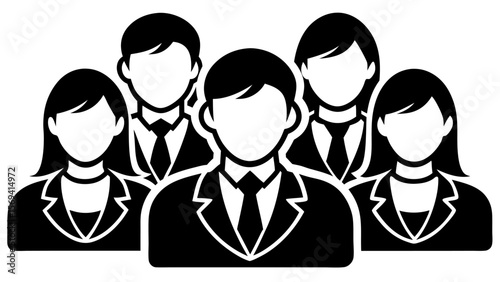 Vector  illustration of a group of five business people in suits and ties with no faces in black and white