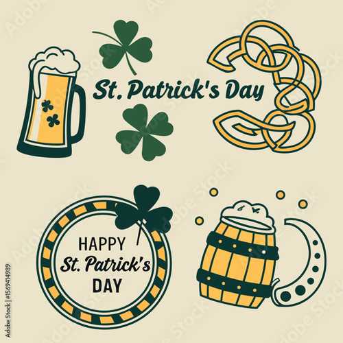 Irish celebration elements with shamrocks and beer st patricks day clover