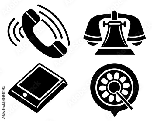 Vector  illustration of four different types of communication devices including phones and a tablet device