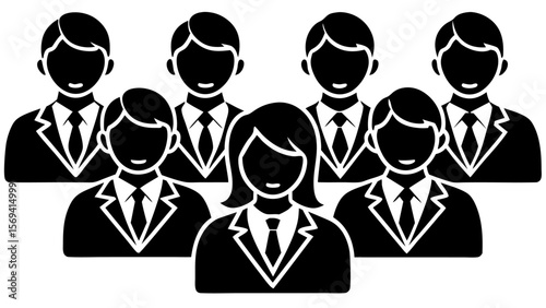 Vector  illustration of a group of business people wearing suits and ties standing together in a group setting